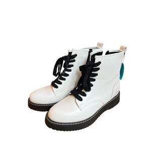 Madden Girl Kuurt White Black Lace Up Combat Boots 8